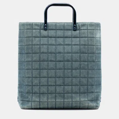 Pre-owned Chanel Blue Cc Chocolate Bar Denim Tote