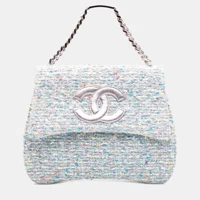 Pre-owned Chanel Blue Cc Confetti Tweed Flap