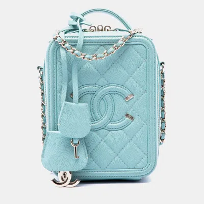 Pre-owned Chanel Blue Cc Filigree Vertical Mint Caviar Quilted Crossbody Bag