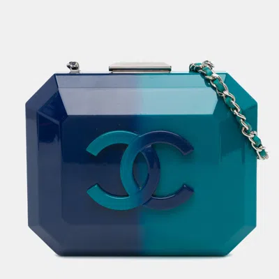 Pre-owned Chanel Blue Cc Ombre Acrylic Clutch On Chain