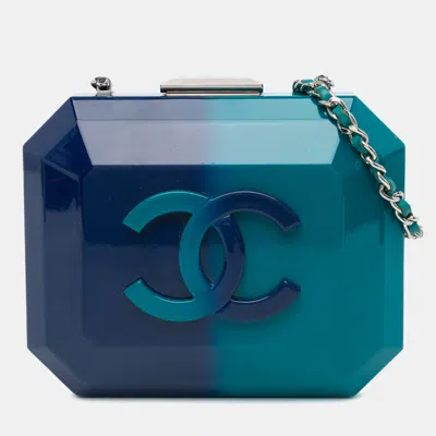 Pre-owned Chanel Blue Cc Ombre Acrylic Clutch On Chain
