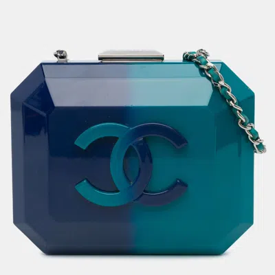 Pre-owned Chanel Blue Cc Ombre Acrylic Clutch On Chain