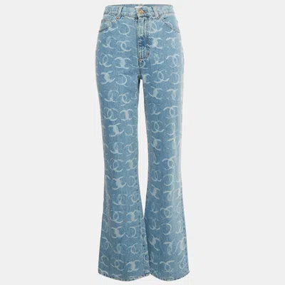 Pre-owned Chanel Blue Cc Pattern Denim Sequin Pocket Jeans M/waist 28"
