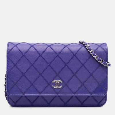 Pre-owned Chanel Blue Cc Quilted Calfskin Fancy Wallet On Chain