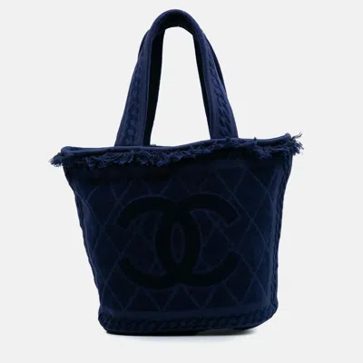 Pre-owned Chanel Blue Cc Terry Cotton Beach Tote Bag