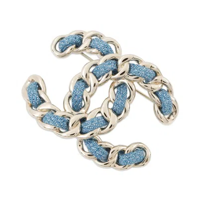 Pre-owned Chanel Blue Champagne Gold Brooch () In Multi