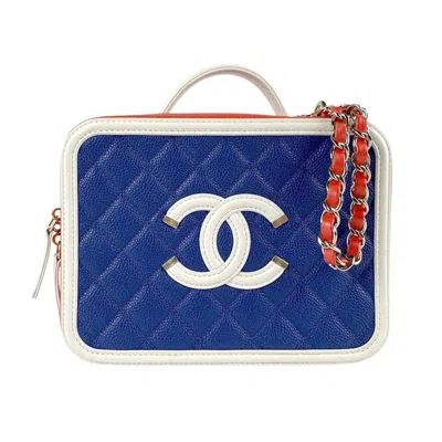 Pre-owned Chanel Blue Color Grained Calfskin Leather Shoulder Bag () In Multi
