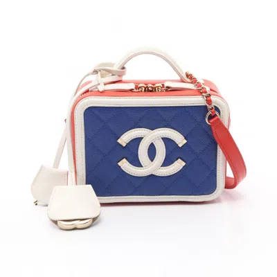 Pre-owned Chanel Blue Color Leather Shoulder Bag Vanity Bag () In Multi