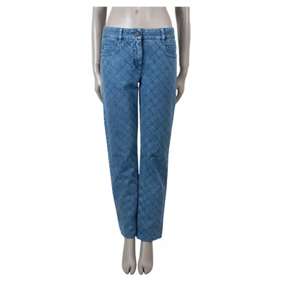 Pre-owned Chanel Blue Cotton 12p Quilted Straight Jeans Pants 40 M