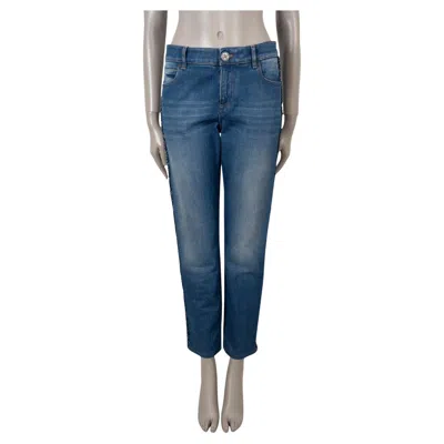 Pre-owned Chanel Blue Cotton 18b Coco Neige Side Stripe Straight Jeans Pants 40 M