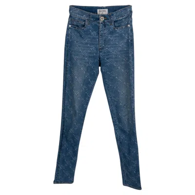 Pre-owned Chanel Blue Cotton 19b Distressed Quilted Skinny Jeans Pants 34 Xxs