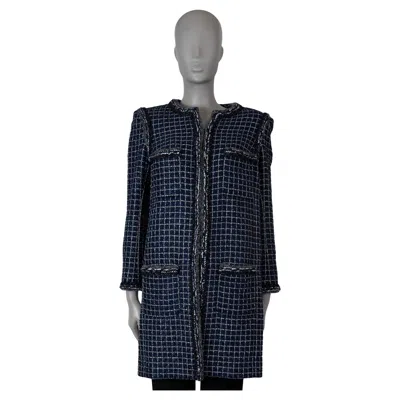 Pre-owned Chanel Blue Cotton 2017 17a Chunky Tweed Coat Jacket 38 S