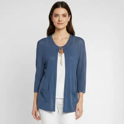 Pre-owned Chanel Blue Cotton Knit Open Front Cardigan L