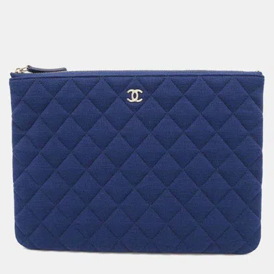 Pre-owned Chanel Blue Cotton Matelasse Clutch Bag