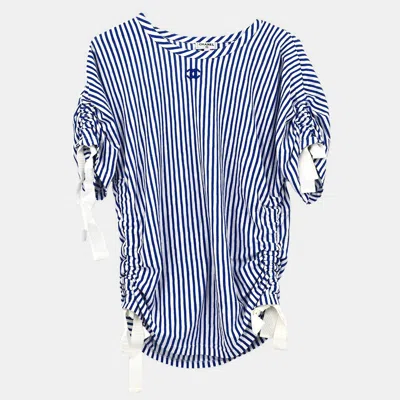 Pre-owned Chanel Short Sleeve Top Blue Size Xs