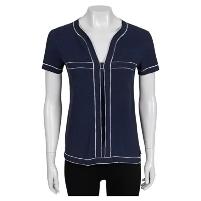 Pre-owned Chanel Blue Cotton T-shirt With White Trim - Stylish Fit Fr 38 M