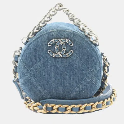 Pre-owned Chanel Blue Denim 19 Round Clutch With Chain