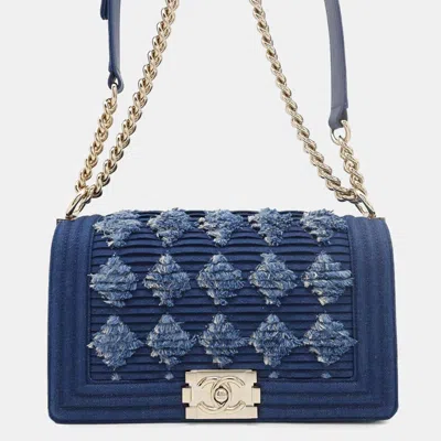 Pre-owned Chanel Blue Denim Coco Mark Boy Chain Shoulder Bag