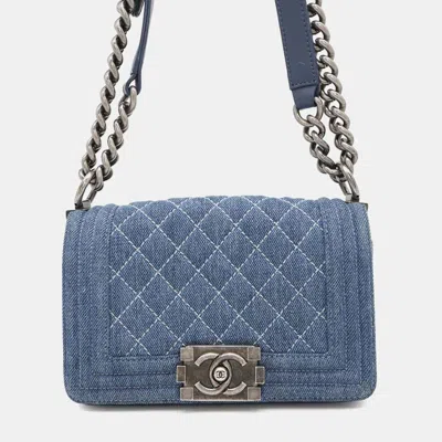 Pre-owned Chanel Blue Denim Boy Chain Shoulder Bag Mini