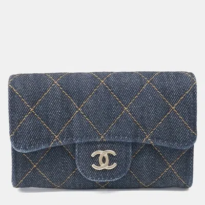 Pre-owned Chanel Blue Denim Card Holder Ap0214