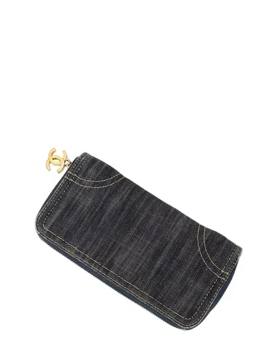 Pre-owned Chanel Blue Denim Cc Zip Around Wallet (authentic Pre-loved)