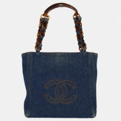 Pre-owned Chanel Blue Denim Chain Tote Handbag
