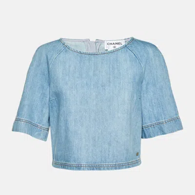 Pre-owned Chanel Blue Denim Crop Top M