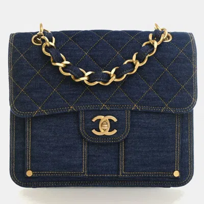 Pre-owned Chanel Blue Denim Double You Backpack