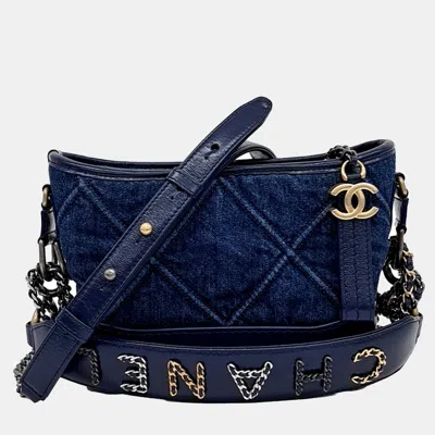 Pre-owned Chanel Blue Denim Gabrielle Hobo Bag Small