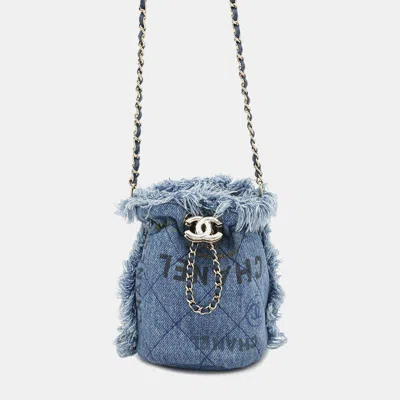 Pre-owned Chanel Blue Denim Leather Mini Bucket Bag