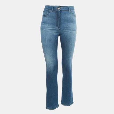 Pre-owned Chanel Blue Denim Logo Detail Slim Fit Jeans S Waist 28"