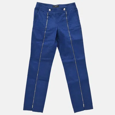 Pre-owned Chanel Blue Denim Long Pants Size 36