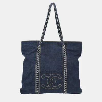 Pre-owned Chanel Blue Denim Luxury Line Tote Handbag