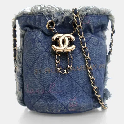 Pre-owned Chanel Blue Denim Mood Mini Bucket With Chain