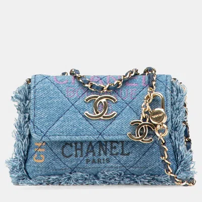 Pre-owned Chanel Blue Denim Mood Mini Clutch With Chain