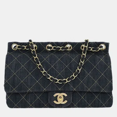 Pre-owned Chanel Blue Denim Single Flap Shoulder Bag