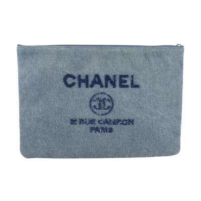 Pre-owned Chanel Blue Denim Spangles Clutch Bag ()