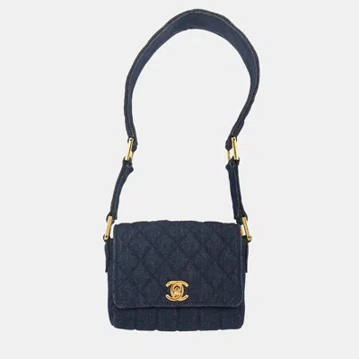 Pre-owned Chanel Blue Denim Straight Flap Shoulder Bag