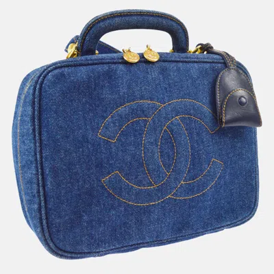 Pre-owned Chanel Blue Denim Timeless Lunch Box Vanity 24 2way Handbag