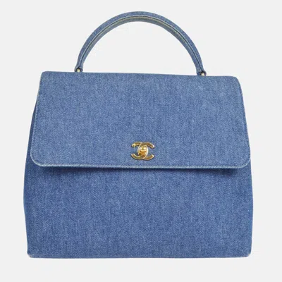 Pre-owned Chanel Blue Denim Top Handle Handbag