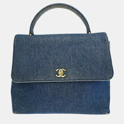 Pre-owned Chanel Blue Denim Top Handle Handbag