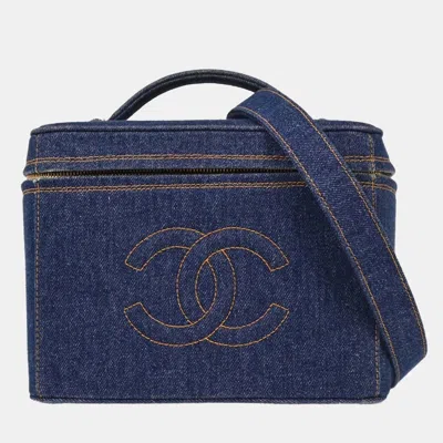 Pre-owned Chanel Blue Denim Vanity 2way Handbag