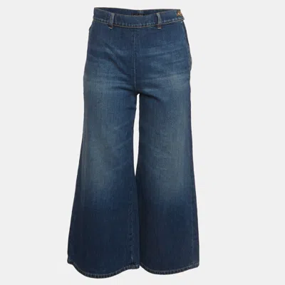 Pre-owned Chanel Blue Denim Wide Leg Cropped Jeans S/ Waist 27"