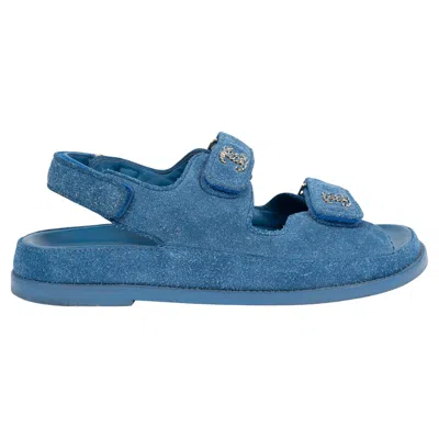 Pre-owned Chanel Blue Distressed Suede 21c Dad Sandals Shoes 38.5
