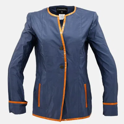 Pre-owned Chanel Blue Fabric Jacket Size 40