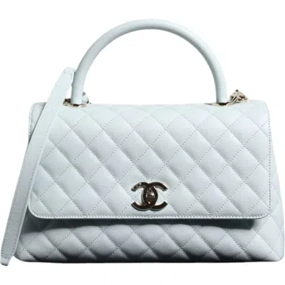 Pre-owned Chanel Blue Flap Top Handle Medium Robin Egg Coco Handle Women's Bag