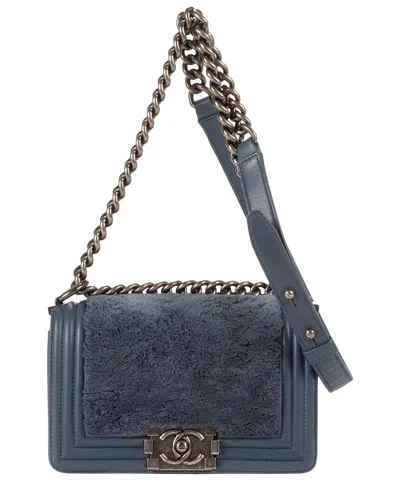 Chanel Blue Fur Boy Flap Crossbody Small