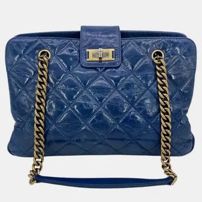 Pre-owned Chanel Blue Glazed Calfskin Quilted Tote Bag