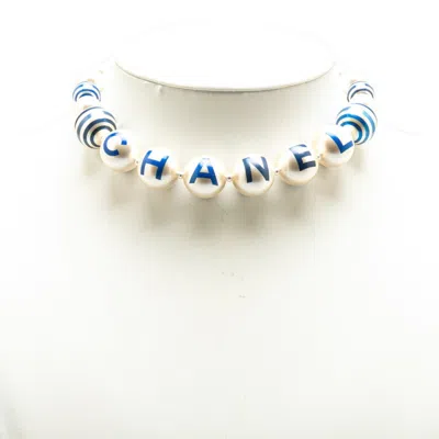 Pre-owned Chanel Blue Gold Artificial Ivory Gold Plating Necklace ()