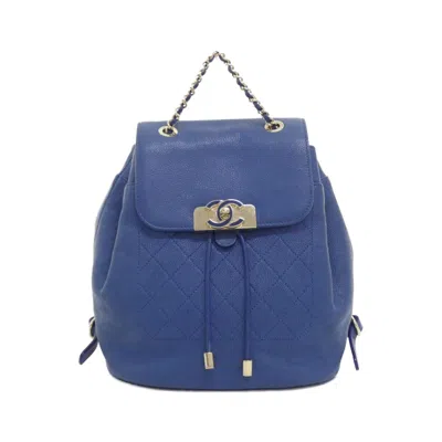 Pre-owned Chanel Blue Grained Calfskin Backpack ()